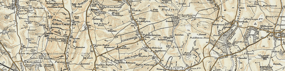 Old map of Piddlehinton in 1897-1909
