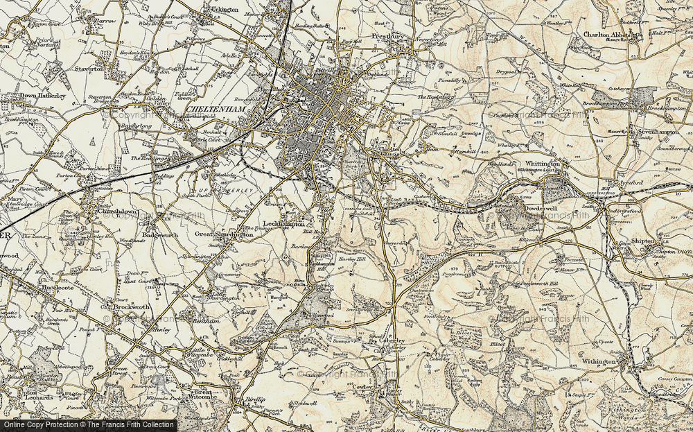 Old Map Gloucestershire 1903: 27SW Whittington Charlton Kings Dowdeswell 