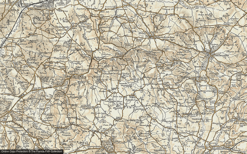 Old Map of Historic Map covering Shave Cross in 1898-1899