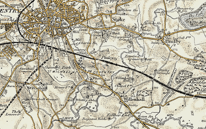 Old map of Pinley in 1901-1902