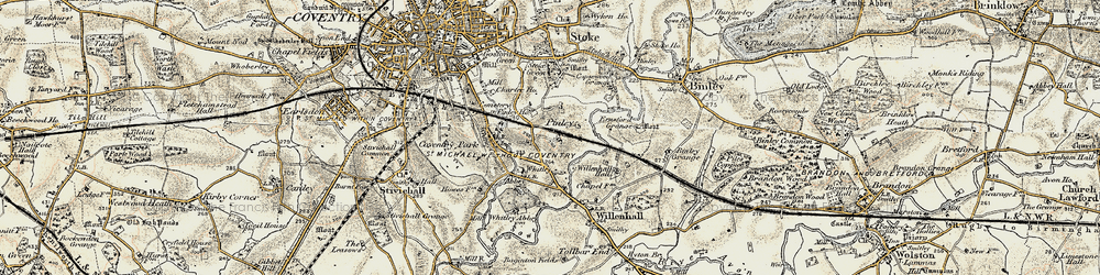 Old map of Pinley in 1901-1902