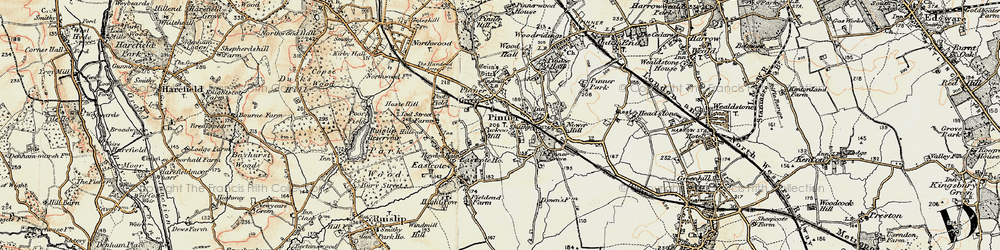 Old map of Pinner in 1897-1898
