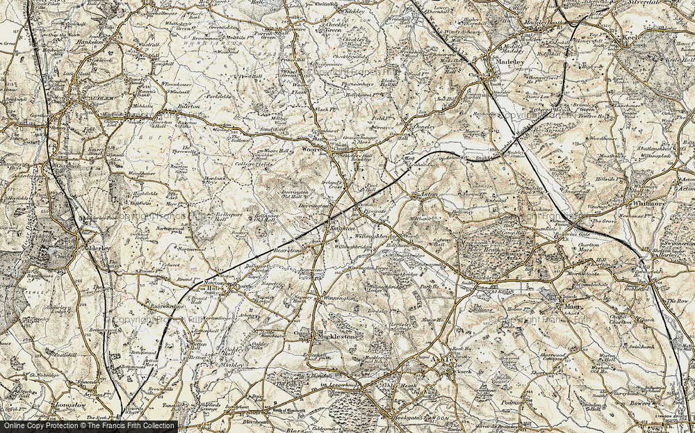 Old Map of Historic Map covering Willoughbridge Wells in 1902