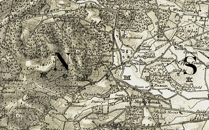 Old map of Pitfichie in 1908-1910