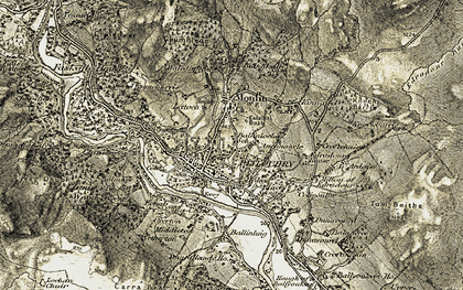 Old map of Pitlochry in 1907-1908