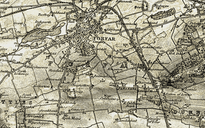 Old map of Pitreuchie in 1907-1908