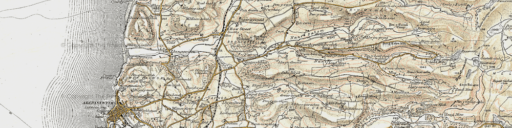 Old map of Afon Peithyll in 1901-1903