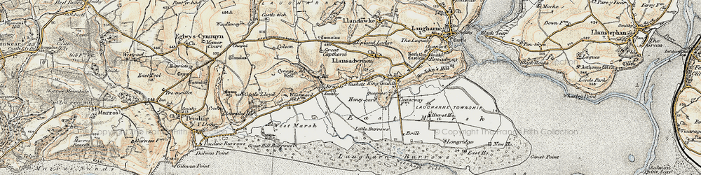 Old map of Laugharne Burrows in 1901