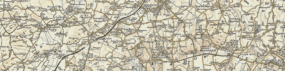 Old map of Pleamore Cross in 1898-1900