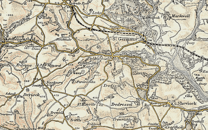 Old map of Polbathic in 1899-1900