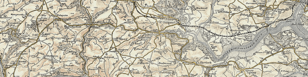 Old map of Polbathic in 1899-1900