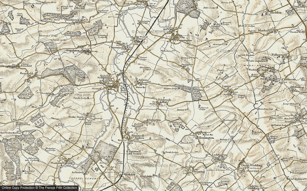 Old Map of Historic Map covering Ashton Wold Ho in 1901-1902