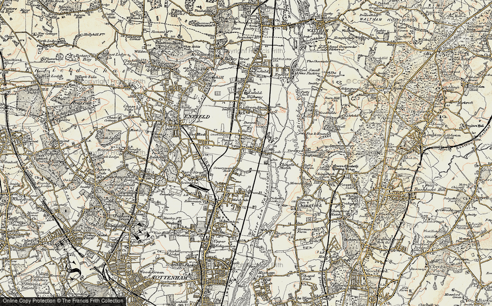 Old Map of Ponders End, 1897-1898 in 1897-1898