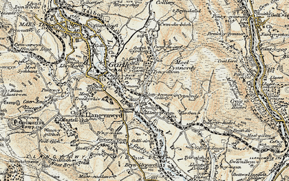 Old map of Pont Rhyd-y-cyff in 1900-1901