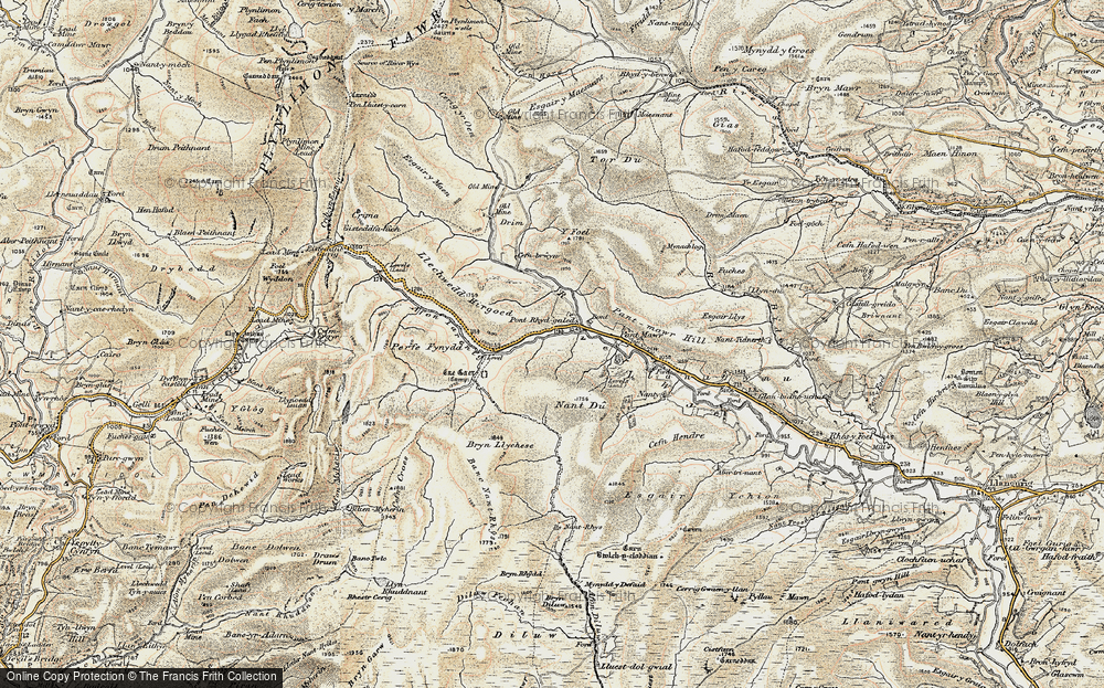 Old Map of Historic Map covering Banc Nant-rhys in 1901-1903