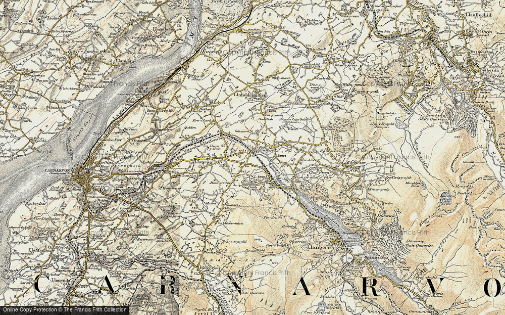 Old Map of Historic Map covering Bryn Bras Castle in 1903-1910