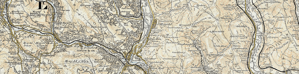 Old map of Pont Siôn Norton in 1899-1900