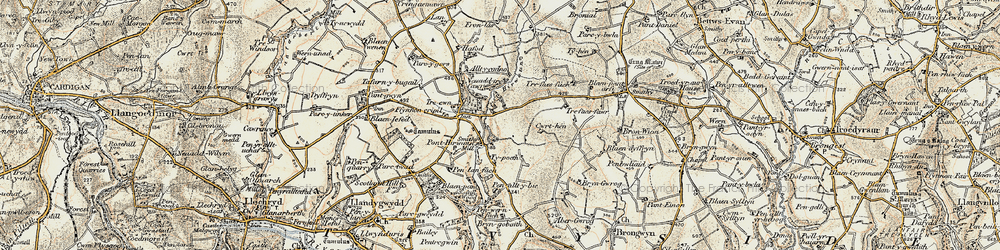 Old map of Ponthirwaun in 1901