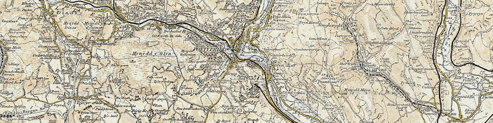 Old map of Pontypridd in 1899-1900