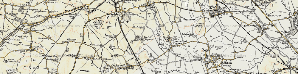 Old map of Poole Keynes in 1898-1899