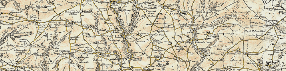 Old map of Bornacott in 1900