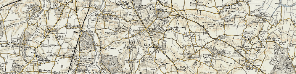 Old map of Poringland in 1901-1902