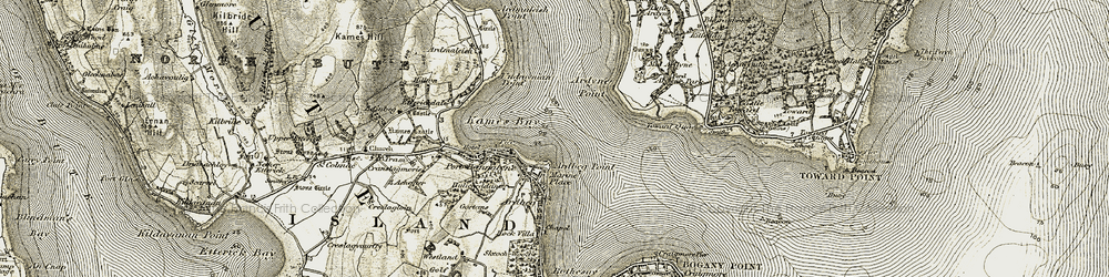 Old map of Ardmaleish Point in 1905-1907