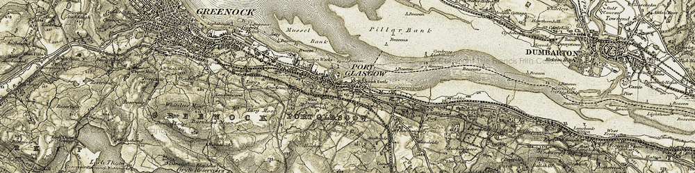 Old map of Port Glasgow in 1905-1907