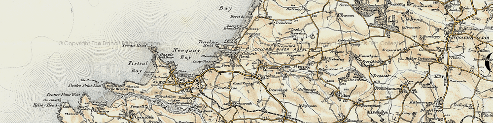 Old map of Lusty Glaze in 1900