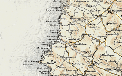 Old map of Porthcothan in 1900