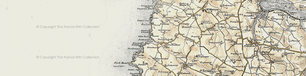 Old map of Porthcothan Bay in 1900