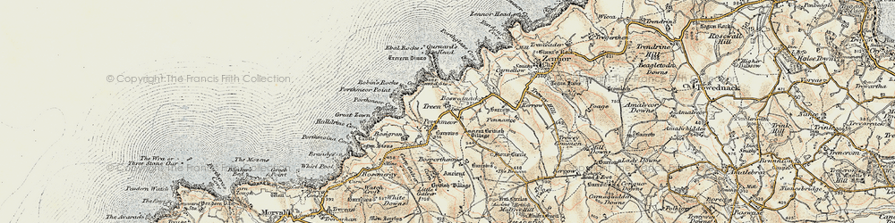 Old map of Gurnard's Head in 1900