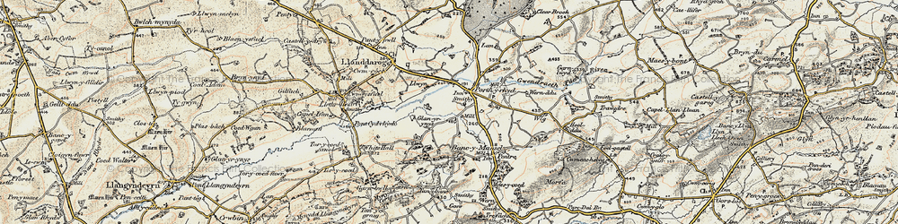Old map of Porthyrhyd in 1900-1901