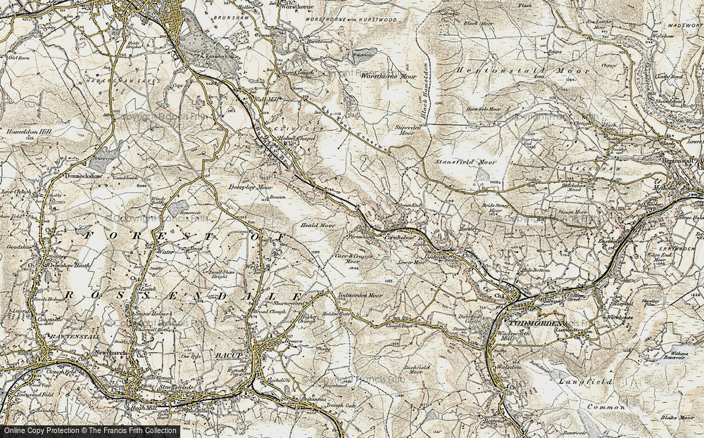 Old Map of Historic Map covering Carr & Craggs Moor in 1903