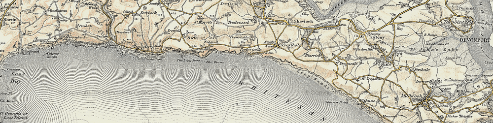 Old map of Portwrinkle in 1899-1900
