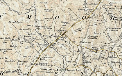 Old map of Postbridge in 1899-1900