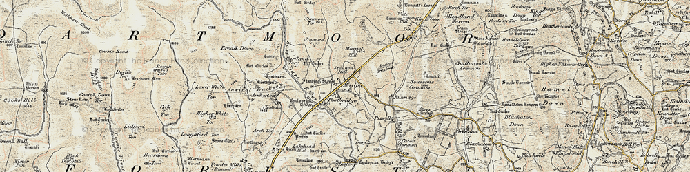 Old map of Postbridge in 1899-1900