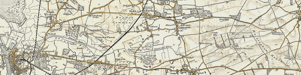 Old map of Leziate Fen in 1901