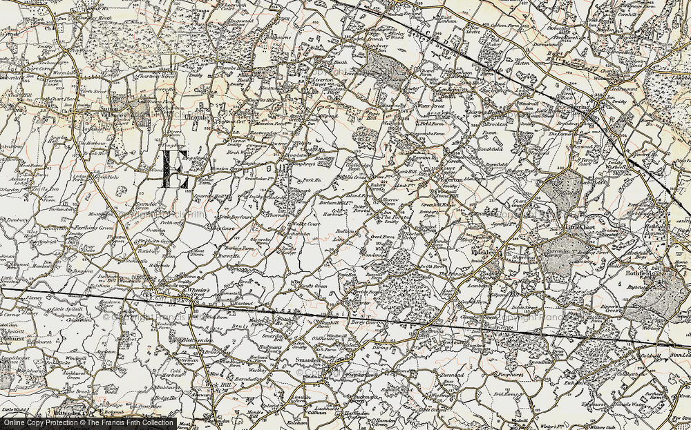 Old Map of Historic Map covering Bedlam Lane in 1897-1898