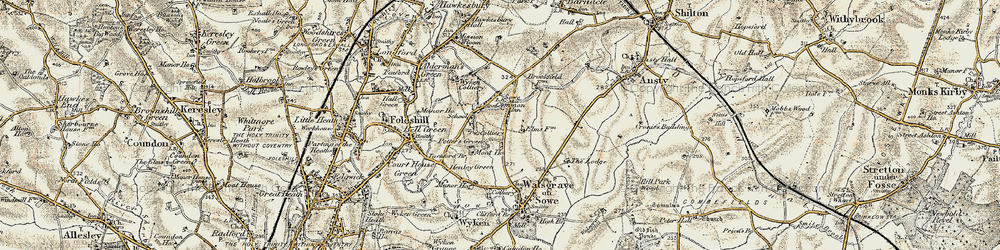 Old map of Potter's Green in 1901-1902