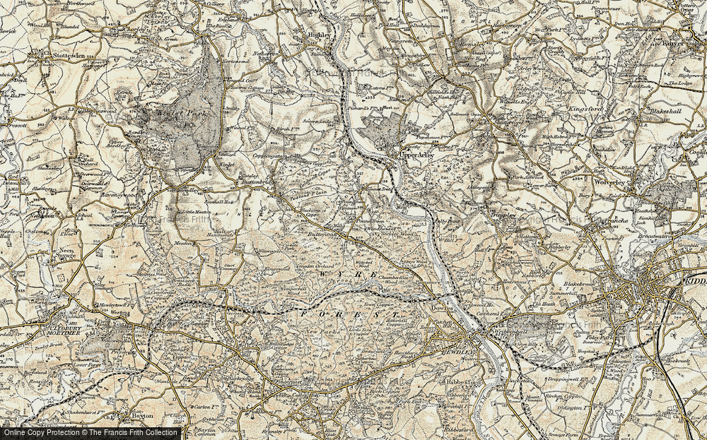 Old Map of Historic Map covering Withybed Wood in 1901-1902
