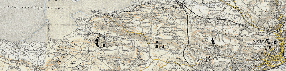 Old map of Penyrheol in 1900-1901