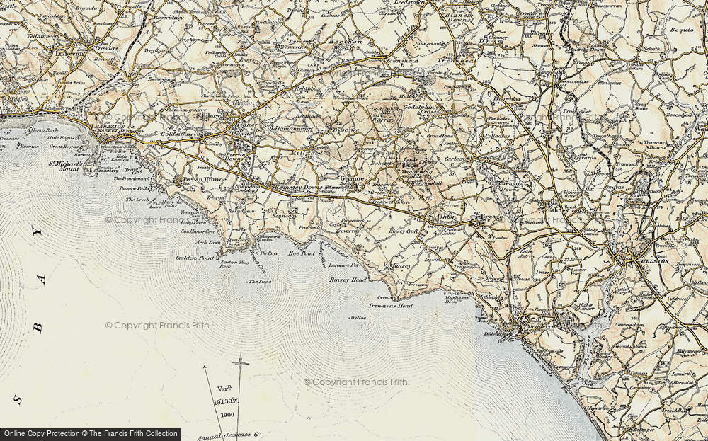 Old Map of Praa Sands, 1900 in 1900