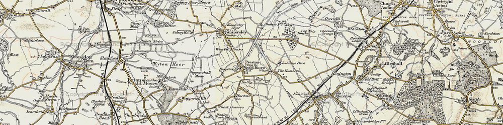 Old map of Preston upon the Weald Moors in 1902