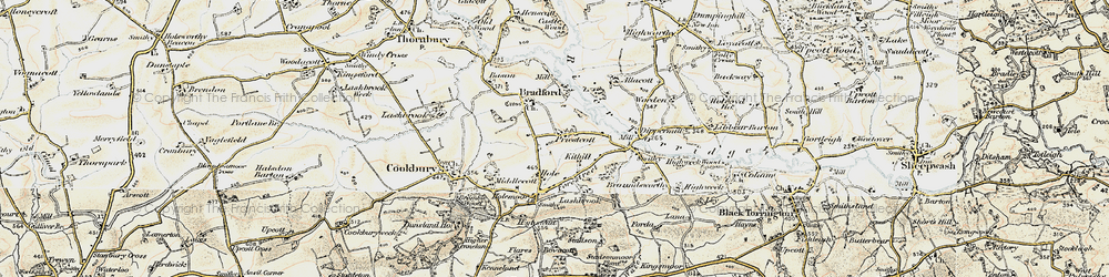 Old map of Priestacott in 1900