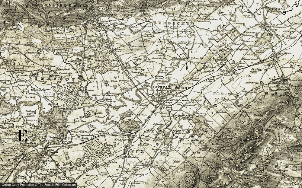 Old Map of Historic Map covering Bennathie in 1907-1908