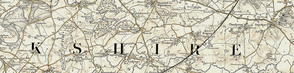 Old map of Princethorpe in 1901-1902