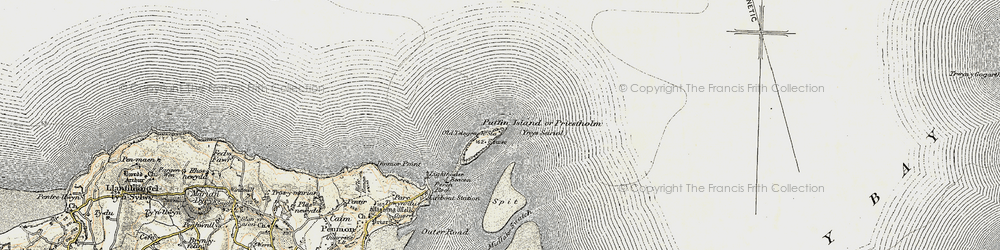 Old map of Puffin Island or Priestholm in 1903-1910