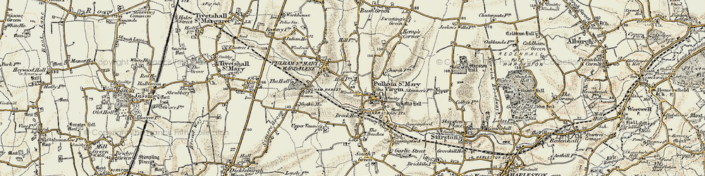 Old map of Pulham St Mary in 1901-1902
