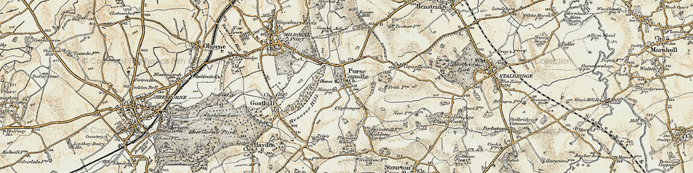 Old map of Purse Caundle in 1899